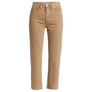 RE/DONE 70s Cropped Stove Pipe Denim Pants Washed Khaki Tan Beige Raw Hem Jeans